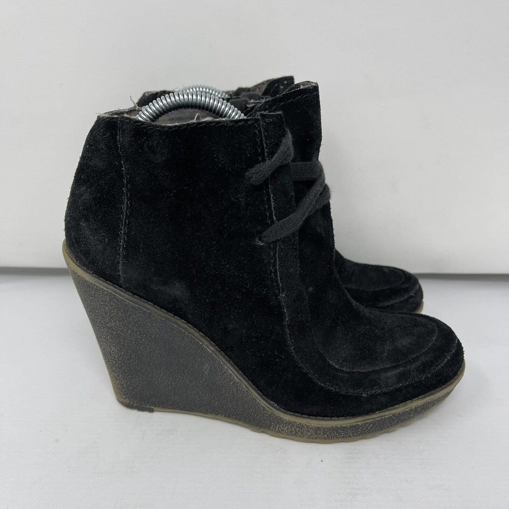 Nine West Black Suede Wedge Ankle Booties